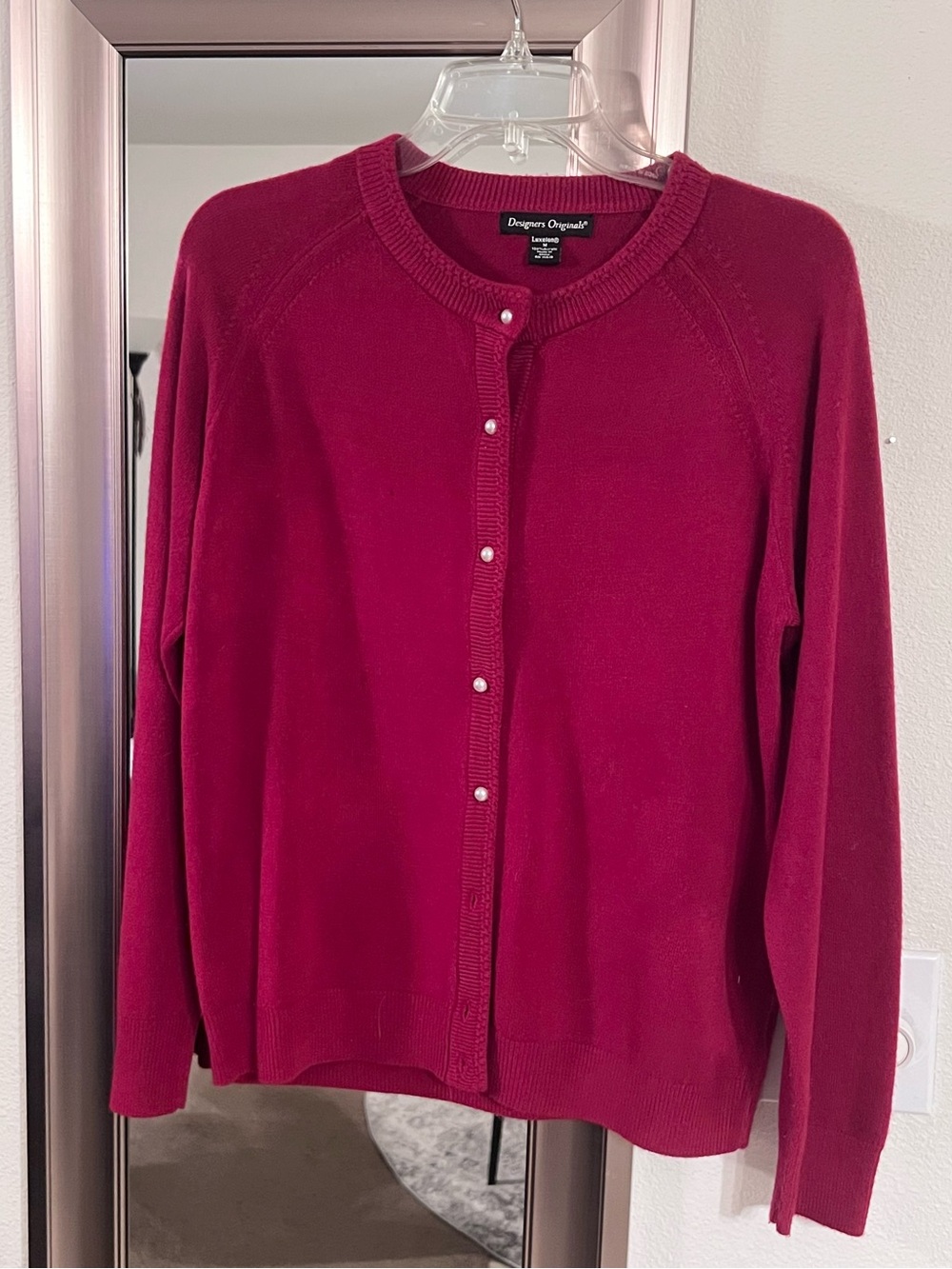 Designers Originals Luxelon Deep Red Pearl Button-Front Cardigan Sweater Sz M